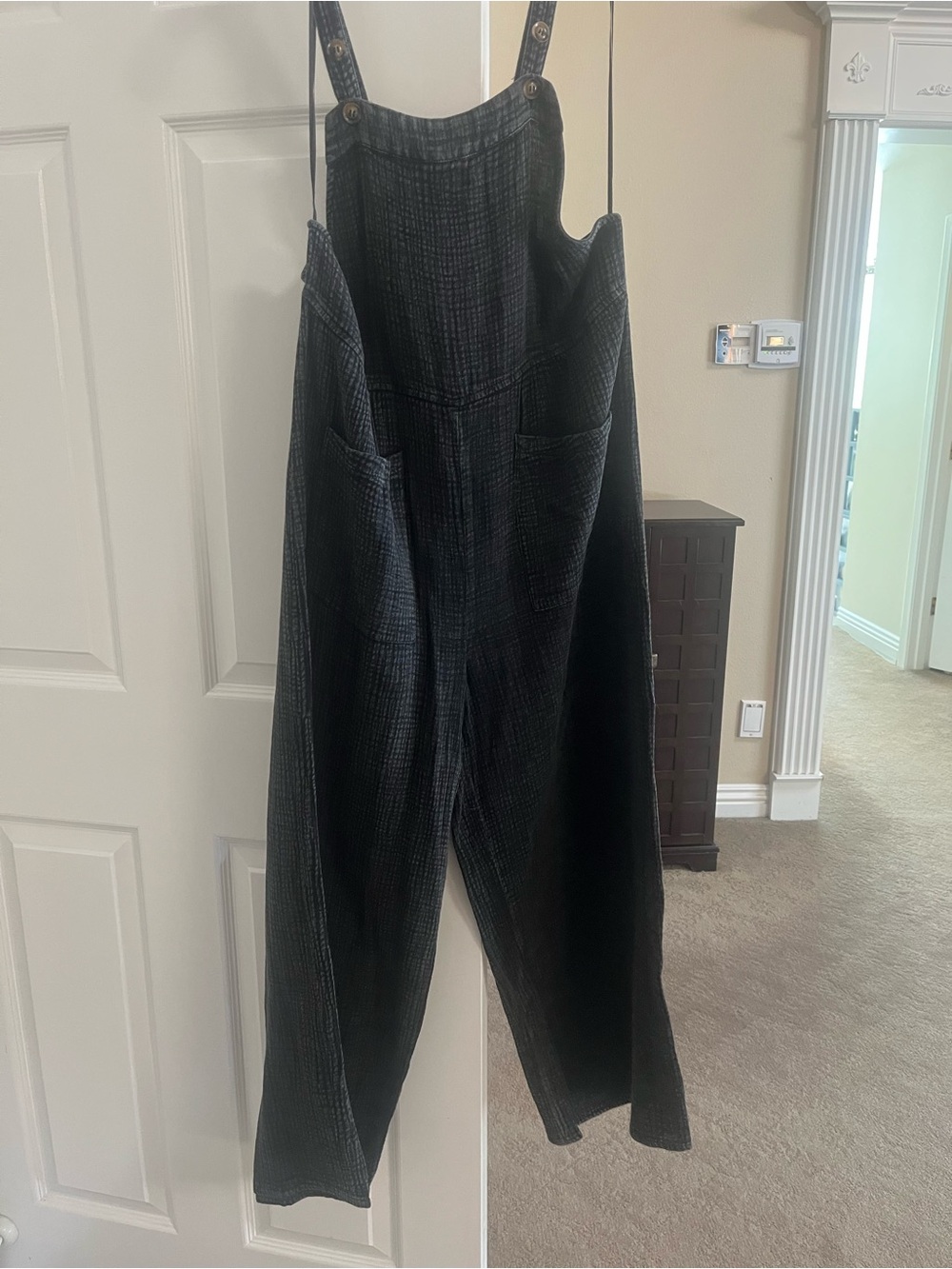 Heyson Black Wide-Leg Textured Jumper Jumpsuit Cotton Gauze